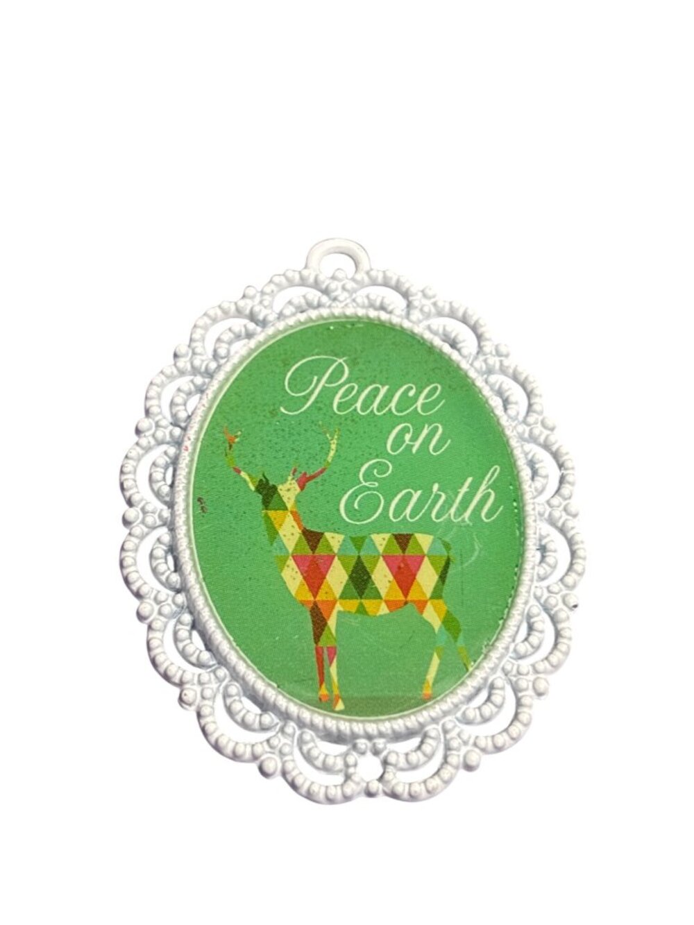Peace On Earth Reindeer Charm Pendant 2 inches